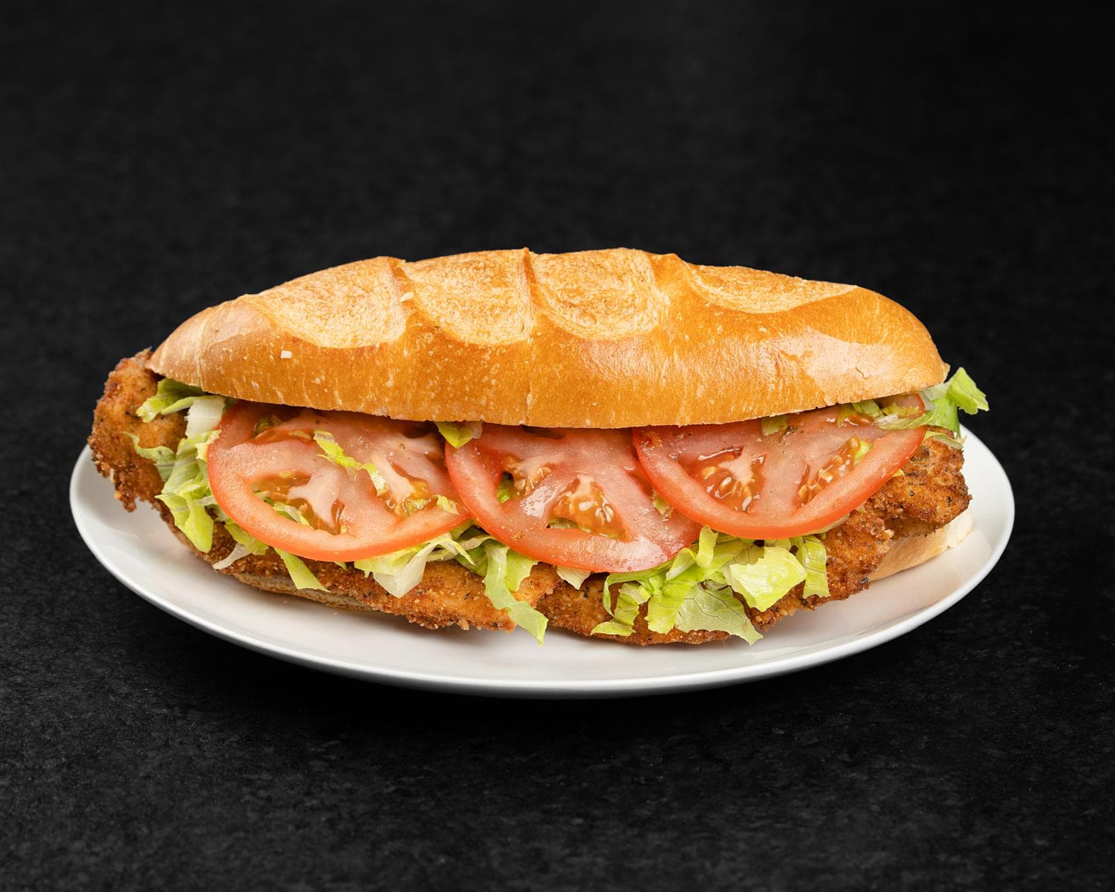 Mickey Cutlets hoagie with chicken cutlet, lettuce and tomato